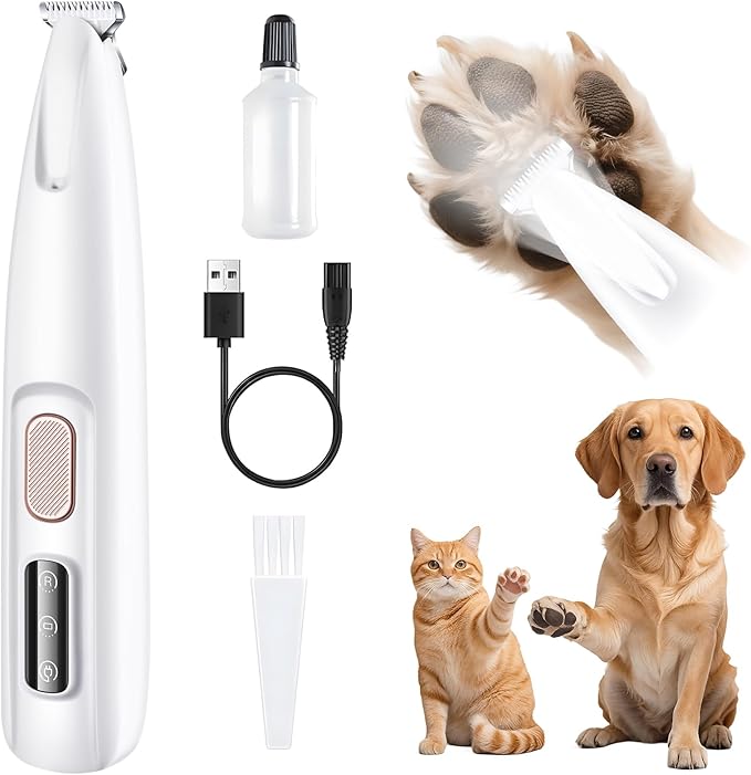 Paw Trimmer for Dogs Electric, Upgraded Pet Paw Trimmer with LED Light, Pet Hair Clippers Rechargeable Low Noise, Grooming Shaver for Cats Eyes Face Ears Feet Rump Around Hair, Waterproof, Cordless