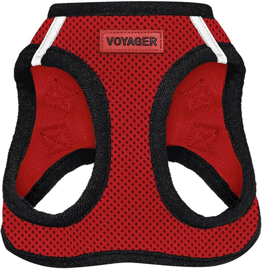 Voyager Step-in Air Dog Harness - All Weather Mesh, Reflective, No Pull Harness for Small, Medium Dogs, Cats - Secure with Hook & Loop Fastener, Buckle, Double D-Rings - Red/Black Trim, M