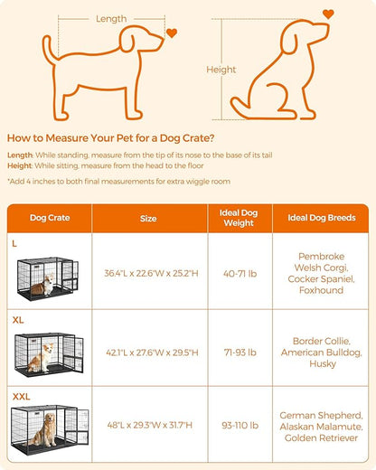 Feandrea Heavy-Duty Dog Crate, Metal Dog Kennel and Cage with Removable Tray, XXL for Large Dogs, 48 x 29.3 x 31.7 Inches, Black UPPD003B01