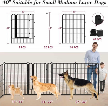 Dog Playpen 40 inch 20 Panels Indoor Outdoor Dog Pen for Large/Medium/Small Dogs Heavy Duty Metal Dog Fence Outdoor for Yard, Puppy Playpen with Door Portable Pet Fence for RV Camping Yard