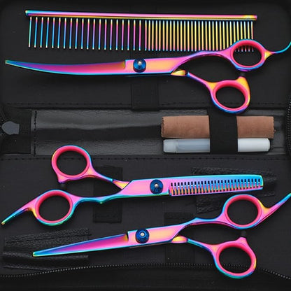 Pet Grooming Scissors Set, 7 in 1 Dog Grooming Scissors Set with Storage Box, Includes Straight & Thinning & Curved Scissors