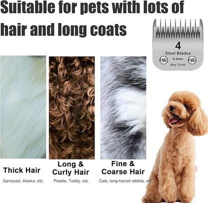 4 Skip Tooth Detachable Pet Dog Grooming Steel Blades,Compatible with Andis,Oster A5,Wahl KM10 Series Clippers,Cut Length 3/8-Inch (9.5mm),2 Pack