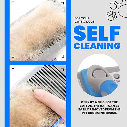 Performore Pet Grooming Brush, Self Cleaning Slicker Brush with Stainless Steel Wire Bristles for Dogs and Cats, Shedding Grooming Tools for Fur Pets Hair Brush