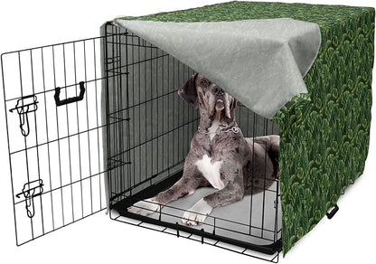 Lunarable Hunter Green Dog Crate Cover, Tropical Palm Leaves Exotic Plants Hawaiian Trees Jungle Natural Design, Easy to Use Pet Kennel Cover for Medium Large Dogs, 48 Inch, Fern Green