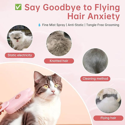 Steam Brush for Cats, 3 in 1 Steam Comb for Shedding Dog Pet Hair Cleaning Brush for Spray Dog Grooming for Long & Short Haired Pets – Cat Hair Spritz Defur Comb