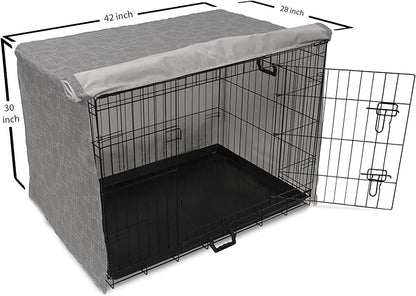 Ambesonne Geometric Dog Crate Cover, Interlinking Round Edged Squares Forming Tileable Pattern, Easy to Use Pet Kennel Cover for Medium Large Dogs, 42 Inch, Pearl Grey