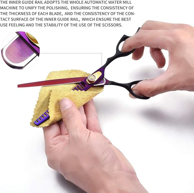 Dream Reach 7.0 inches Professional Decompressed Elastic Handle Pet Grooming Scissors Set,Straight & Chunker & 2 Curved Scissors 4pcs Set for Dog Grooming (Purple) (Chunker Scissor)