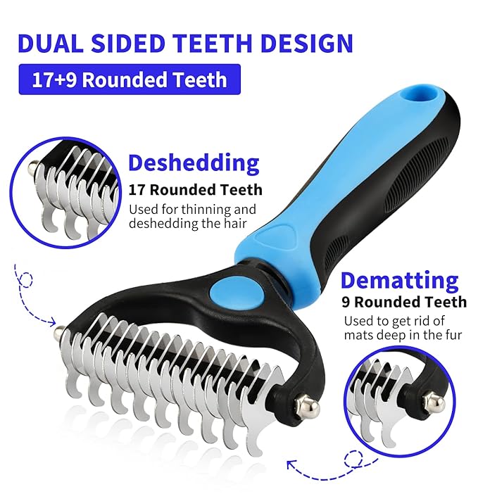 TAN.G Pet Deshedding Brush，2 Sided Undercoat Rake for Dogs & Cats，Dog Grooming Rakes Tools for Mats & Tangles Removing，Effectively Reduces Shedding by up to 95% for Short Medium and Long Pet Hair