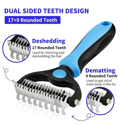 TAN.G Pet Deshedding Brush，2 Sided Undercoat Rake for Dogs & Cats，Dog Grooming Rakes Tools for Mats & Tangles Removing，Effectively Reduces Shedding by up to 95% for Short Medium and Long Pet Hair
