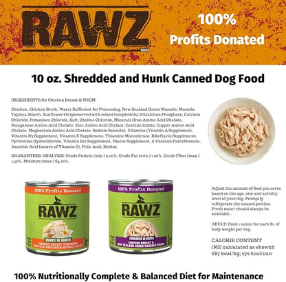 Rawz - in Broth Canned Adult Dog Food (Hunks of Chicken in Broth) with New Zealand Green Mussels - 12 Cans -10 OZ Cans (Chicken&Pumpkin-Hunks)