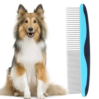 Pet Grooming Dematting Comb with Stainless Steel Teeth Detangling Tool for Knots, Loose Fur Non Slip Handle Comb for Cats Dogs Ideal for Long and Short Hair Pets