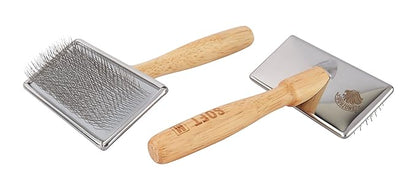 Wooden Slicker Brush for Dogs (Size L) - Stainless Steel Soft Pin Grooming Brush for Short Haired Pets