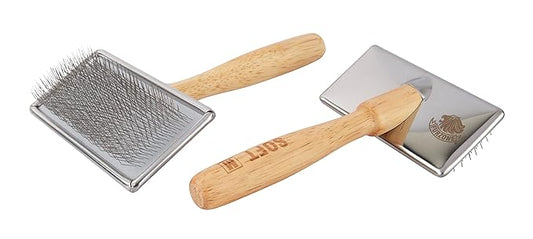 Wooden Slicker Brush - Stainless Steel Soft Pins for Pet Grooming (Size M)