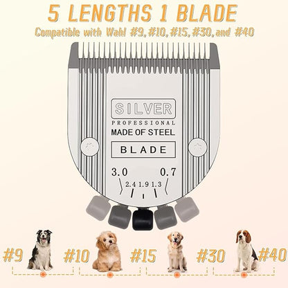 Professional Animal 5-in-1 Adjustable Blade Compatible with WAHL Arco, Bravura, Chromado, Creativa, Figura, and Motion Pet, Replacement Blade 1Pc+Guide Comb 3/8”~1/2” 3Pcs.