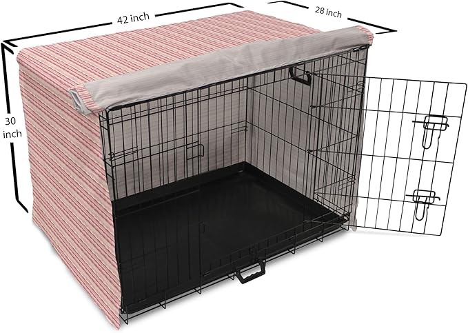 Lunarable Dusty Rose Dog Crate Cover, Doodle Style Waves Horizontal Stripes Simplistic Cheerful, Easy to Use Pet Kennel Cover for Medium Large Dogs, 42 Inch, Dried Rose Pale Pink