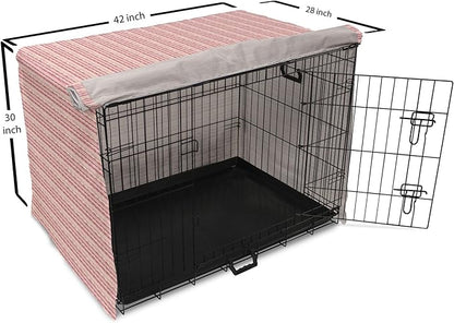 Lunarable Dusty Rose Dog Crate Cover, Doodle Style Waves Horizontal Stripes Simplistic Cheerful, Easy to Use Pet Kennel Cover for Medium Large Dogs, 42 Inch, Dried Rose Pale Pink