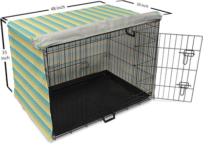 Lunarable Yellow and Blue Dog Crate Cover, Horizontal Chevron Motifs Zigzag Lines Pattern Ombre Inspired Design, Easy to Use Pet Kennel Cover for Medium Large Dogs, 48 Inch, Aqua Mustard