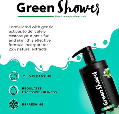 Green Shower Shampoo - Liquid - Oil-Free Solution - Mild Cleansing - Refreshing - Vegetable Extracts - Cruelty-Free (PETA Approved) - Fragrance-Free - Easy Rinse - 500ml/16Fl.oz