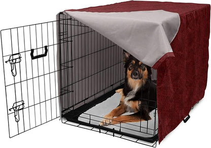 Lunarable Burgundy Dog Crate Cover, Intricate Spring Motifs Abstract Style Blossoming Branches Flower Buds, Easy to Use Pet Kennel Cover for Medium Large Dogs, 36 Inch, Burgundy Red