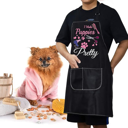 WZMPA Dog Groomer Apron With Pocket Dog Grooming Gifts I Make Puppies Pretty Adjustable Apron For Dog Stylist