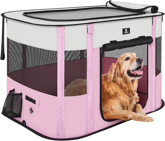 X-ZONE PET Dog Playpen, Puppy Cat Play Pen Portable Foldable Indoor/Outdoor Tent Crate Cage, Portable Pet Crate Large Size Pink 45"