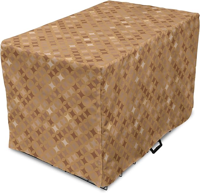 Lunarable Abstract Dog Crate Cover, Classic Print of Retro Style Round Intricate, Easy to Use Pet Kennel Cover for Cats & Medium Dogs, 30 Inch, Cocoa Pale Brown