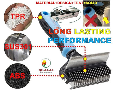 Premium Deshedder Brush for Dogs, Safe and Fast, Pro 2 in 1 Shedding Tools with Sharp Deshedding Undercoat Rake and End Rounded Dematting Comb, Great for Large Long Hair Pets (1+2pcs)