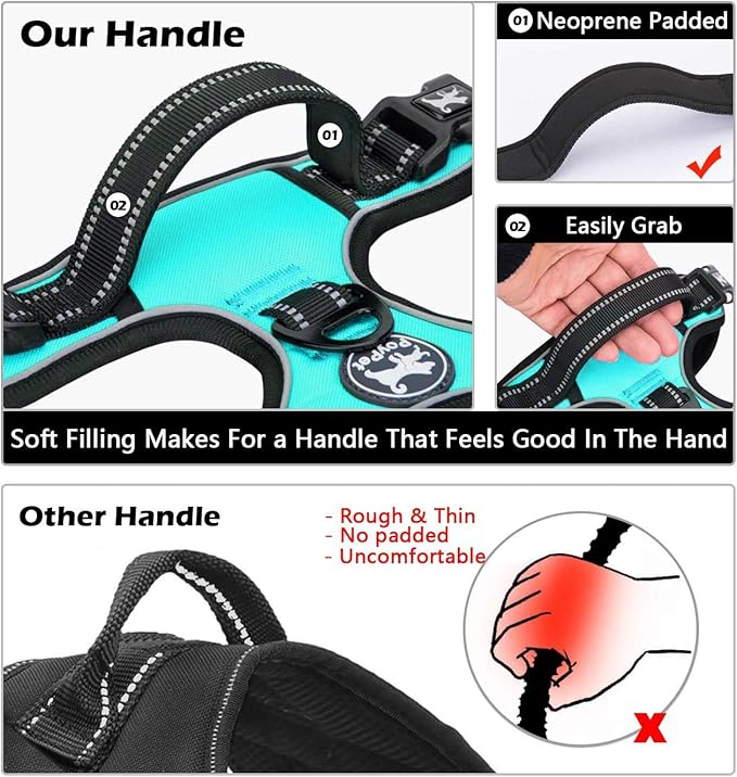 PoyPet No Pull Dog Harness, No Choke Front Lead Dog Reflective Harness, Adjustable Soft Padded Pet Vest with Easy Control Handle for Small to Large Dogs(Mint Blue,XS)