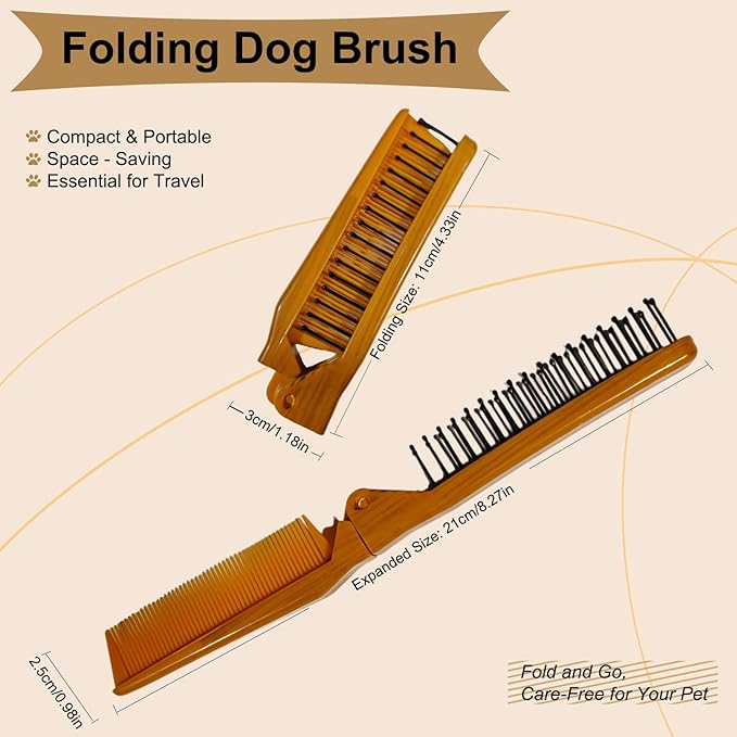 Folding Small Dog Grooming Brush - Perfect for Shih Tzus, Yorkies, and Maltipoos - Ideal Puppy Hair Brushes for Maltese and Small Breeds (Yellow)