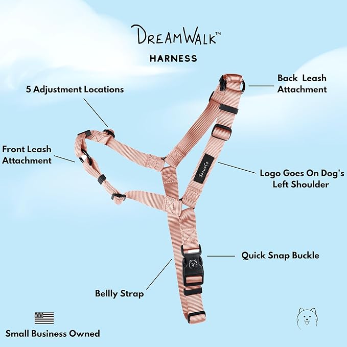 ShawnCo Dream Walk No-Pull Dog Harness- Adjustable, Comfortable, Easy to Use Pet Halter to Help Stop Pulling for Small, Medium and Large Dogs (Rose Gold, L)