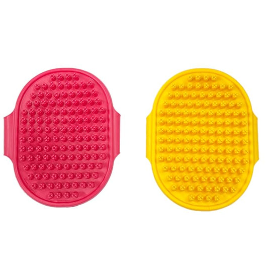 Dog Grooming Brush, 2 PCS Pet Shampoo Bath Brush, Rubber Comb with Adjustable Ring Handle