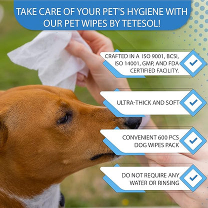 Dog Wipes for Dogs Cats, 600 Count All Purpose Cleaning Pet Wipes, Dog Ear Wipes, Quick Easy Grooming for Bums, Body, Paws, Eyes, for A Easy & Speedy Freshen-Up, 6 Travel Pack of 600 Wipes