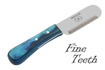 Stripping Knives Set of 6 in Stainless Steel, Wooden Handle, Non-Slip Tools for Grooming Dogs (Blue)