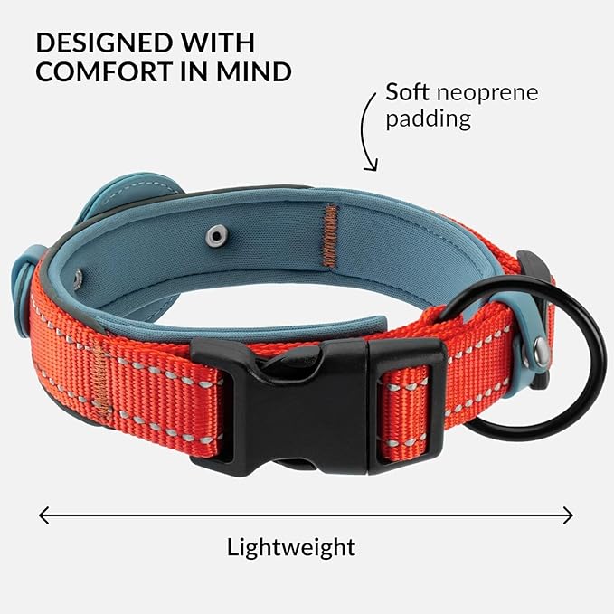 CollarDirect Airtag Dog Collar Reflective Nylon Neoprene Leather Holder for Apple Air Tag for Large, Medium, and Small Dogs (Pink, XL, 20-24 Inch)