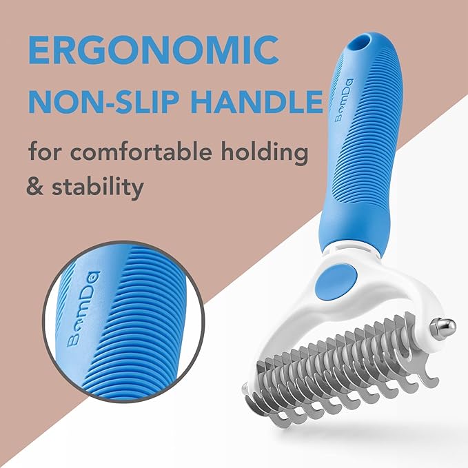 Pet Grooming Brush- Double Sided Dematting and Deshedding Undercoat Rake for Dogs and Cats- Safe Dog Shedding Brush, Blue1