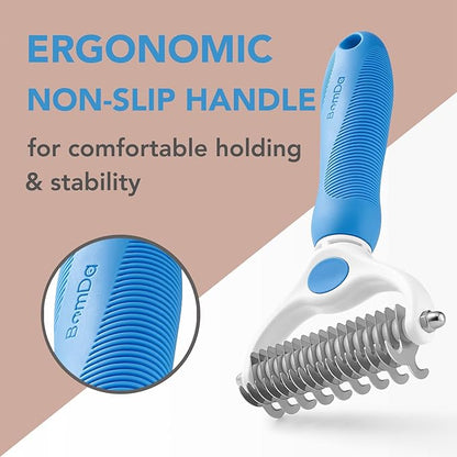 Pet Grooming Brush- Double Sided Dematting and Deshedding Undercoat Rake for Dogs and Cats- Safe Dog Shedding Brush, Blue1