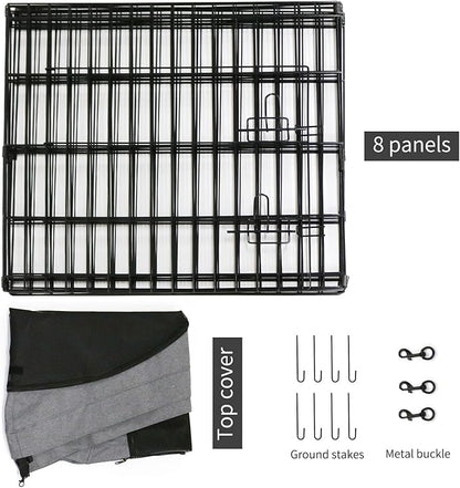 PETIME Foldable Metal Dog Exercise Pen/Pet Puppy Playpen Kennels Yard Fence Indoor/Outdoor 8 Panel 24" W x 24" H with Top Cover (with top Cover, 8 Panels 24" H)