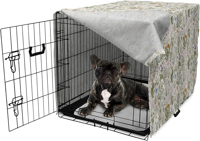 Ambesonne Floral Dog Crate Cover, Vintage Garden Plants Herbs Flowers Botanical Classic Design Art, Easy to Use Pet Kennel Cover for Cats & Medium Dogs, 30 Inch, Pink Blue