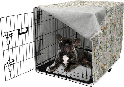 Ambesonne Floral Dog Crate Cover, Vintage Garden Plants Herbs Flowers Botanical Classic Design Art, Easy to Use Pet Kennel Cover for Cats & Medium Dogs, 30 Inch, Pink Blue