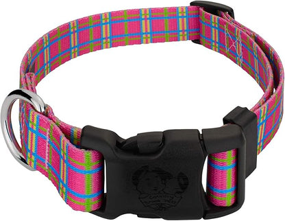 Country Brook Petz - Deluxe Bubblegum Pink Plaid Dog Collar - Made in The U.S.A. - Plaid and Argyle Collection Featuring Charming Designs (1 Inch, Medium)