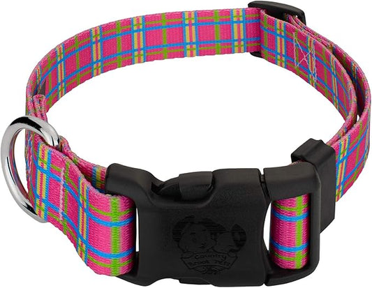 Country Brook Petz - Deluxe Bubblegum Pink Plaid Dog Collar - Made in The U.S.A. - Plaid and Argyle Collection Featuring Charming Designs (1 Inch, Medium)
