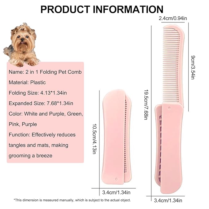 Foldable Dual-Head Puppy Brush, Small Dogs Interchangeable Combs Soft Bristles Portable Grooming Tool, Fit for Yorkie Shih Tzu Maltipoo Maltese (Pink)