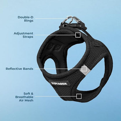 Voyager Step-In Air Dog Harness - All Weather Mesh, Reflective, No Pull Harness for Small, Medium Dogs, Cats - Secure with Hook & Loop Fastener, Buckle, Double D-Rings - Black/Black Trim, L
