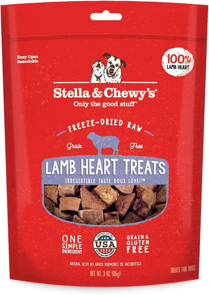 Stella & Chewy's Freeze-Dried Raw Single Ingredient Lamb Heart Treats, 3 oz. Bag