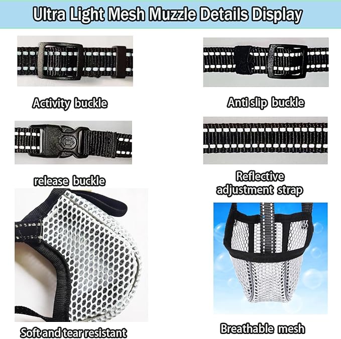 Large Dog Muzzle, Muzzle for Large Dogs to Prevent Eating/Chewing/Biting, Breathable Reflective Adjustable Medium Dog Accessories Dog Muzzle (Grey, XL)