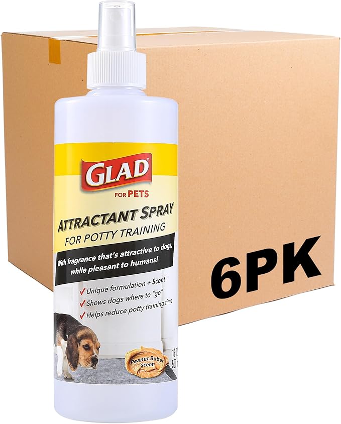 Glad for Pets Attractant Spray for Potty Training Dogs & Puppies, Peanut Butter Scent - Effective Dog Potty Training Spray, Indoor or Outdoor Dog Potty Training Aid, 16oz - 6 Pack
