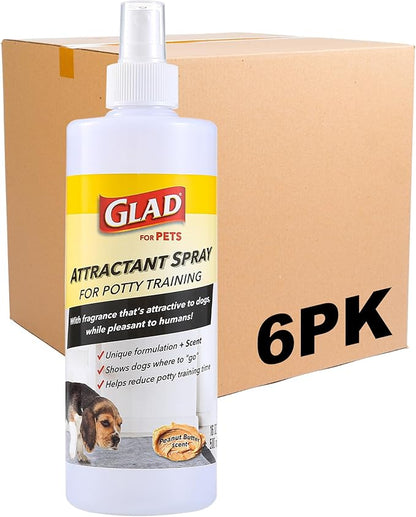 Glad for Pets Attractant Spray for Potty Training Dogs & Puppies, Peanut Butter Scent - Effective Dog Potty Training Spray, Indoor or Outdoor Dog Potty Training Aid, 16oz - 6 Pack