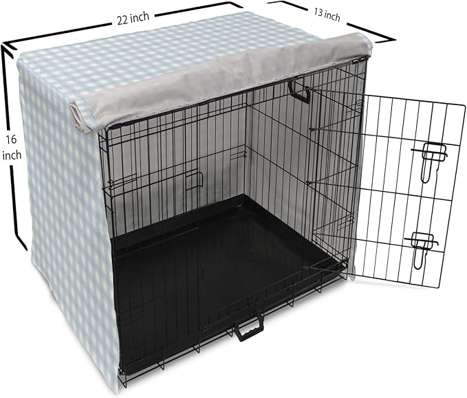 Lunarable Plaid Dog Crate Cover, Geometrical Striped Old Fashioned Pattern Pastel Colors Country, Easy to Use Pet Kennel Cover for Small Dogs Puppies Kittens, 22 Inch, Pale Blue Yellow White