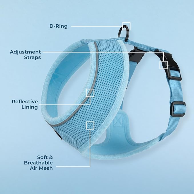 Voyager Aerolite No Pull Mesh Dog Harness with Lightweight, Soft, Breathable, Reflective Stitching, and Adjustable Straps for Walking, Running, Training, Heavy Duty and Durable - Baby Blue, S