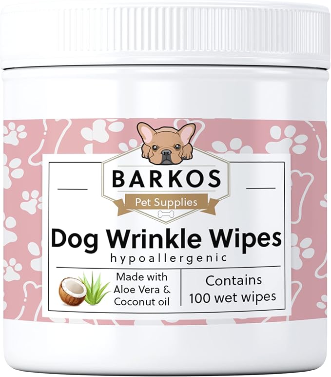 Wrinkle Wipes for Dogs | Bulldog, French Bulldog, Pug, English Bulldog | Cleans & Soothes Wrinkles, Folds, Tear Stain, Tail Pockets & Paws, Anti-Itch | 100 Soft Cotton Pads…